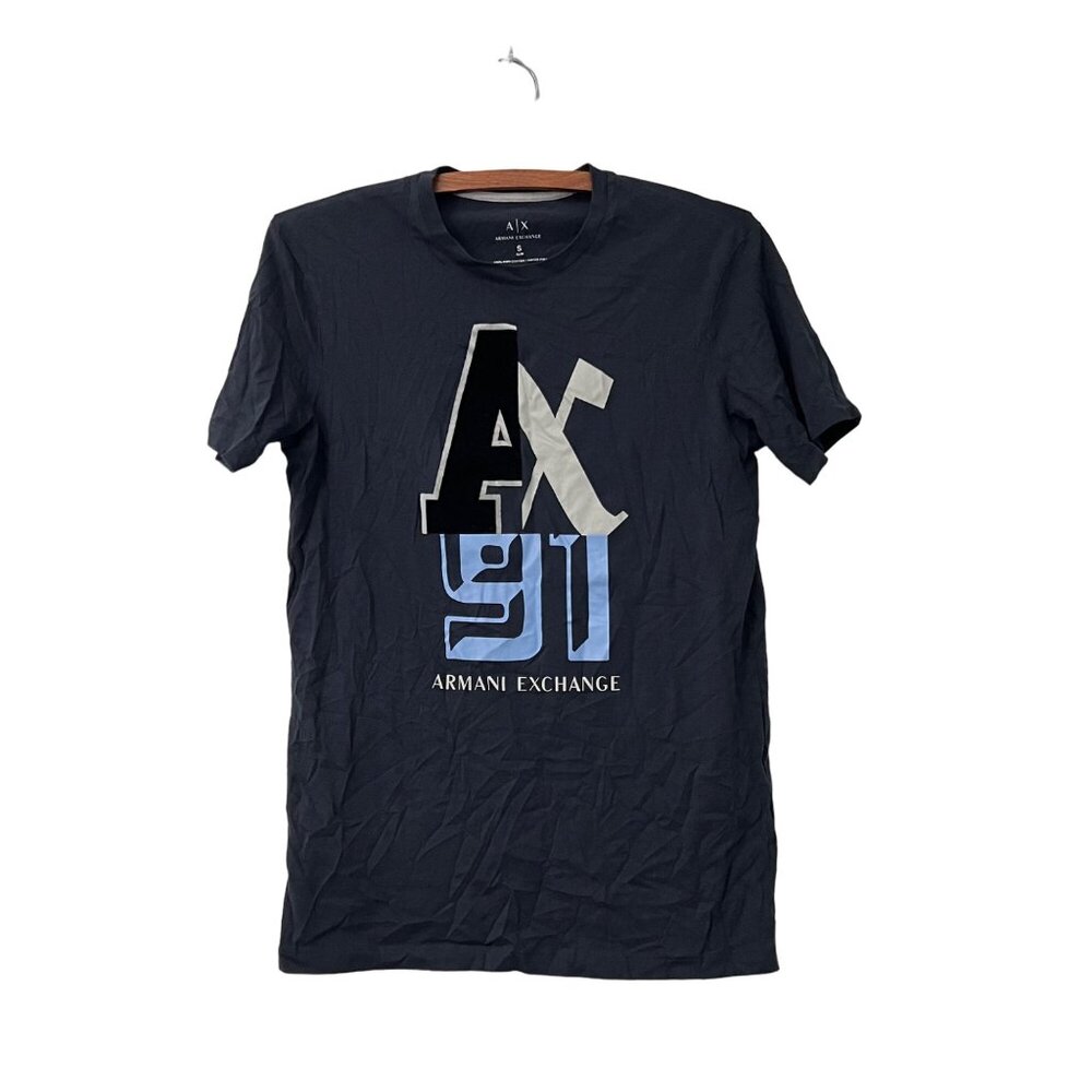Armani Exchange Mens Navy Large Logo Front Slim Pima Cotton Mens Size Small
